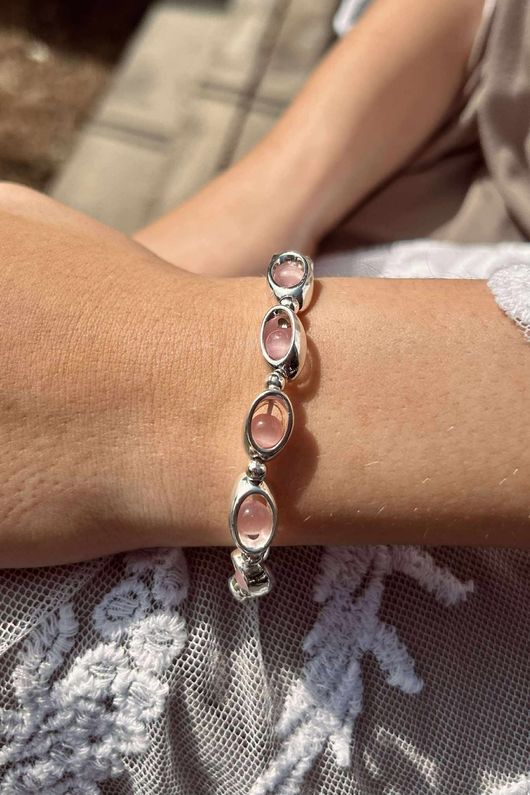 Laundry B Free Spirit Stretch Stacker Bracelet Moon Stone Loop Link Silver Pink /8